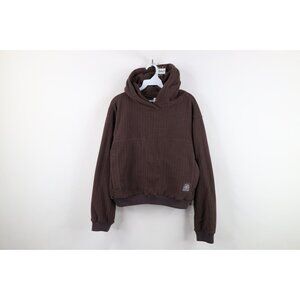 Beardedgoat Womens Size Medium Spell Out Sierra Fleece Hoodie Sweatshirt Brown